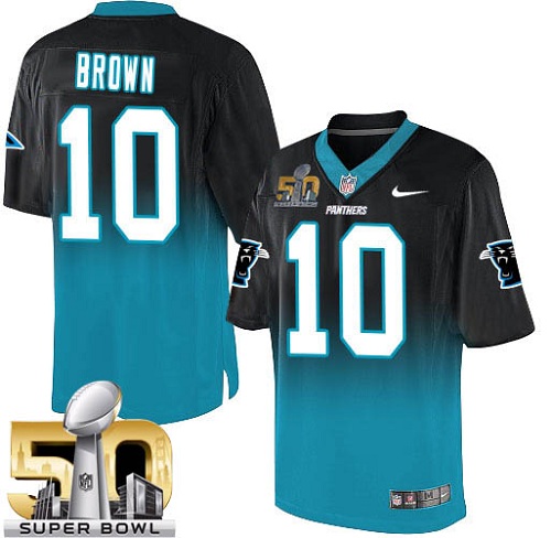 Men's Elite Corey Brown Super Bowl L Nike Jersey Black/Blue - #10 Fadeaway NFL Carolina Panthers